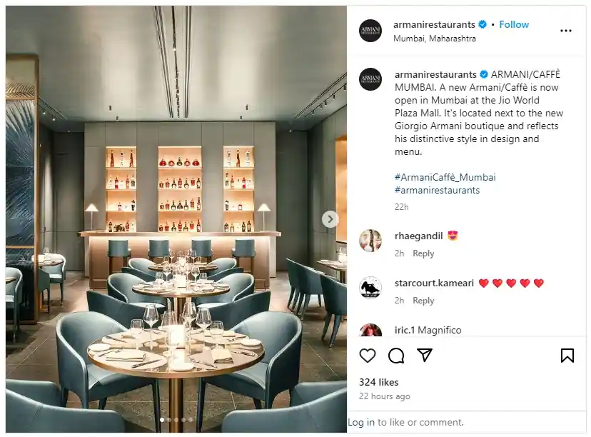 Armani/Caffè at Jio World Centre, Mumbai